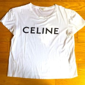 CELINE T-shirt Large White w/Black Logo